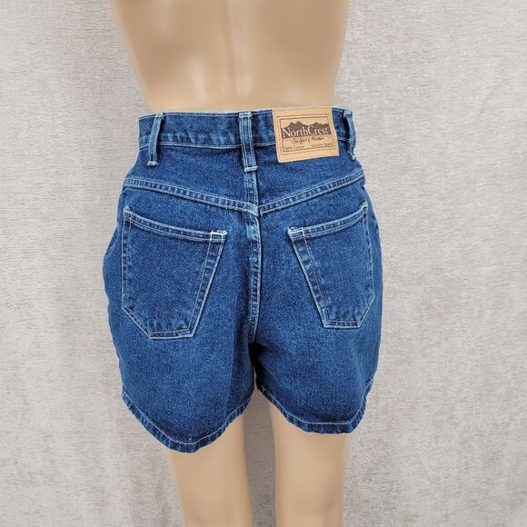 North Crest 90s Vintage Pink Floral Embroidered Denim Women's Blue Jean Shorts - Picture 6 of 15